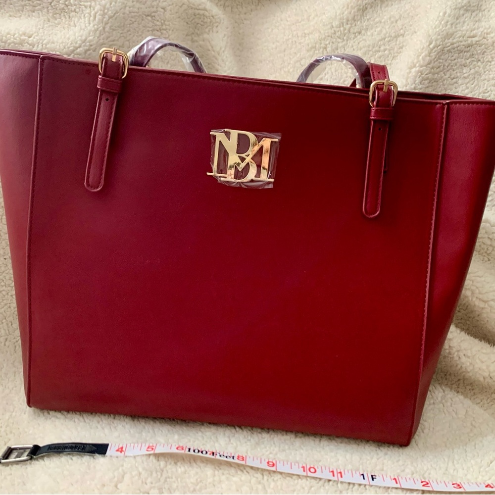 Badgley Mischka Burgundy Tote with Gold Accents